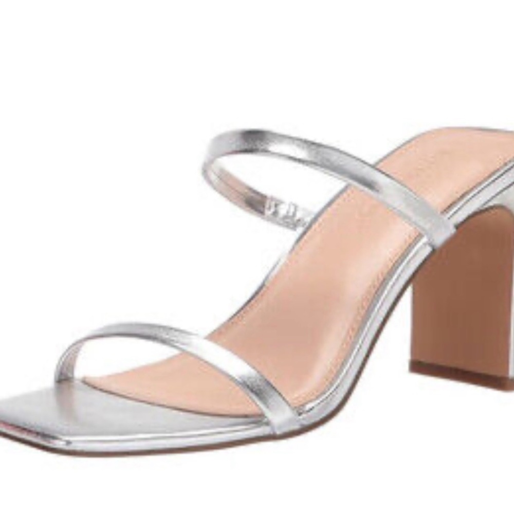 The Drop Avery Silver Strappy Square Toe to Strap High Heeled Sandals - Picture 4 of 5